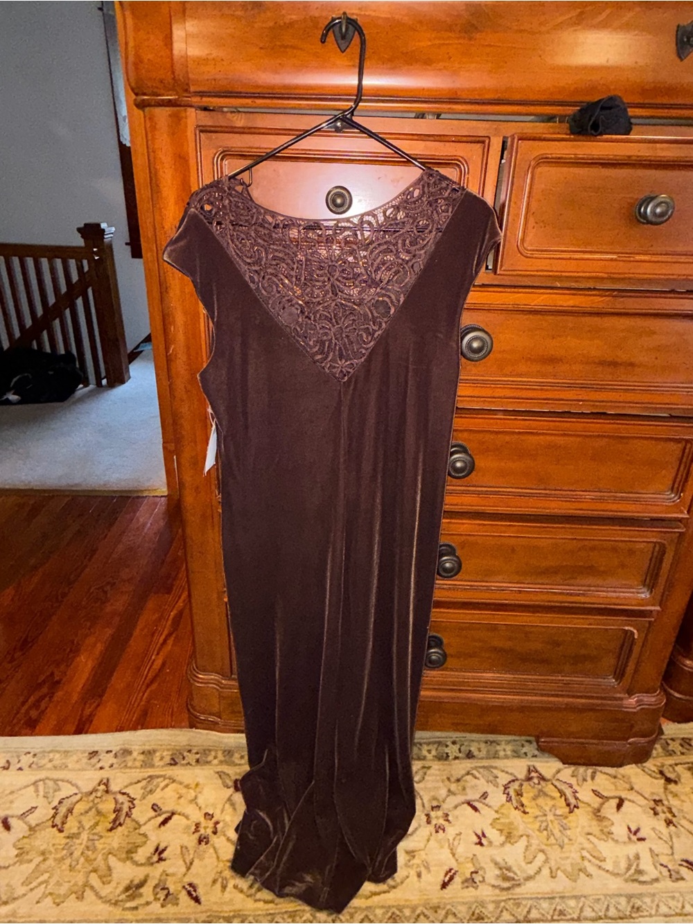 NWT Carole Little Brown Velvet Lace Maxi Dress Size 14 - Picture 2 of 6